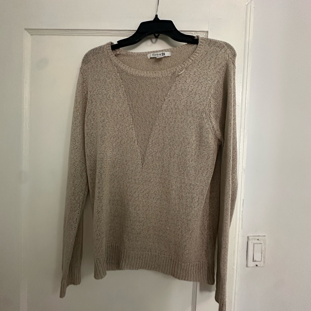Forever 21 Cream Crew Neck Sweater Lightweight Knit